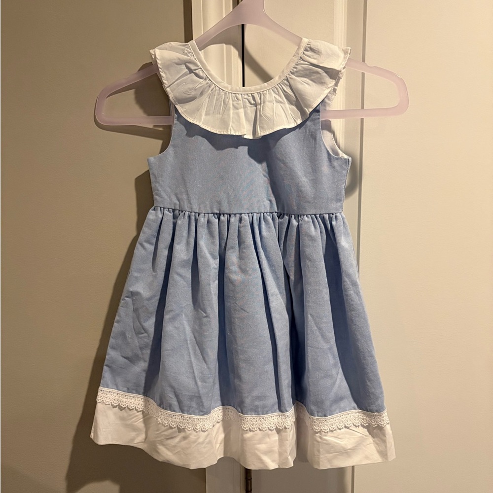 Max Studio Light Blue and White Ruffle Dress